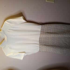 Elegant White and Tan Dress